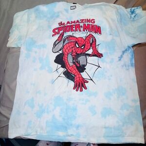 Marvel Spider-Man T-Shirt Mens XL Blue Tie Dye Excellent Graphic Comic Tee